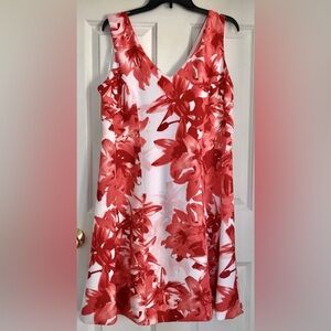 INC Women's Size XL Dress Double V-neck Sleeveless Stretchy Floral Red/White Ps2